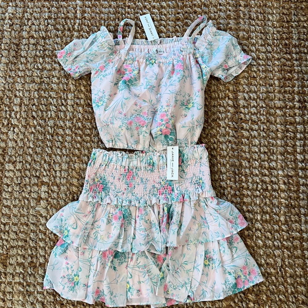 Janie and Jack Floral Two-Piece Set with Ruffle Skirt Size 12 NWT